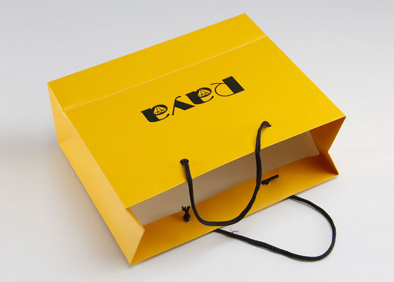 Sarı Mat Kağıt Poşetler Naylon Saplı ve Özelleştirilmiş Logo Baskılı