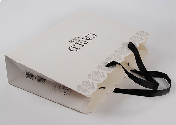 Lazer Kesim Baskı Kişiselleştirilmiş Kağıt Torbalar, Grogren Şerit Düz Hediye Çantaları